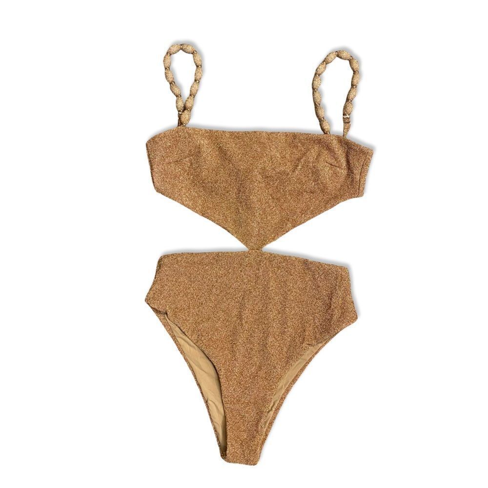 Devon Windsor REVOLVE Pippa one Piece Gold Glitter Swimsuit metallic swimwear XS - Picture 5 of 11